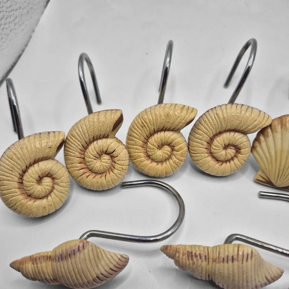 Sea‎ Shells Shower Curtain Hooks Set of 12 Ocean Beach House Cream Beige Tan